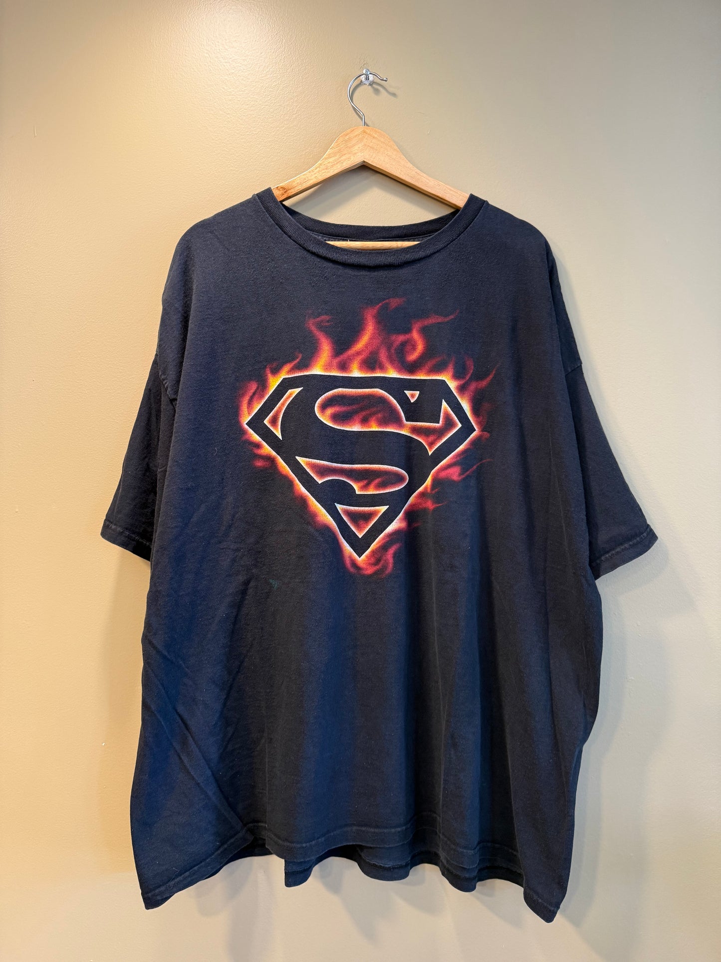 Vintage Y2K Superman Flame Logo Black T-Shirt- XXL