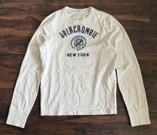 Vintage Y2K Abercrombie & Fitch Spellout Long Sleeve White T-Shirt- S