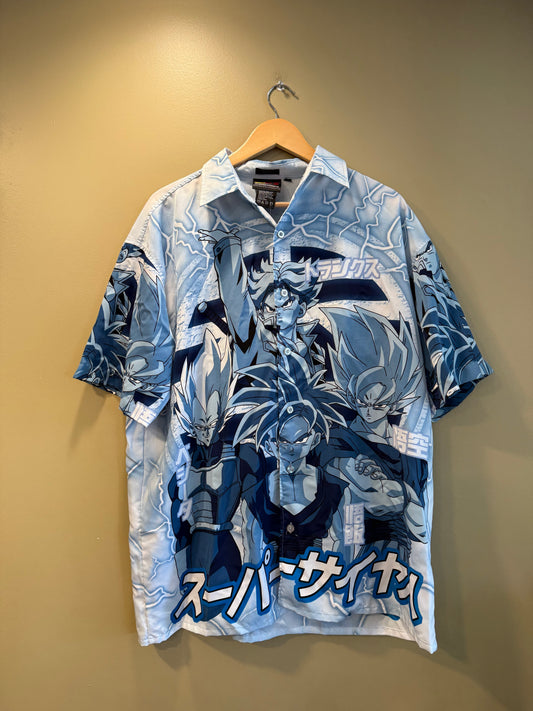 Vintage Dragon Ball Z All Over Print Blue Button-Up Shirt- L
