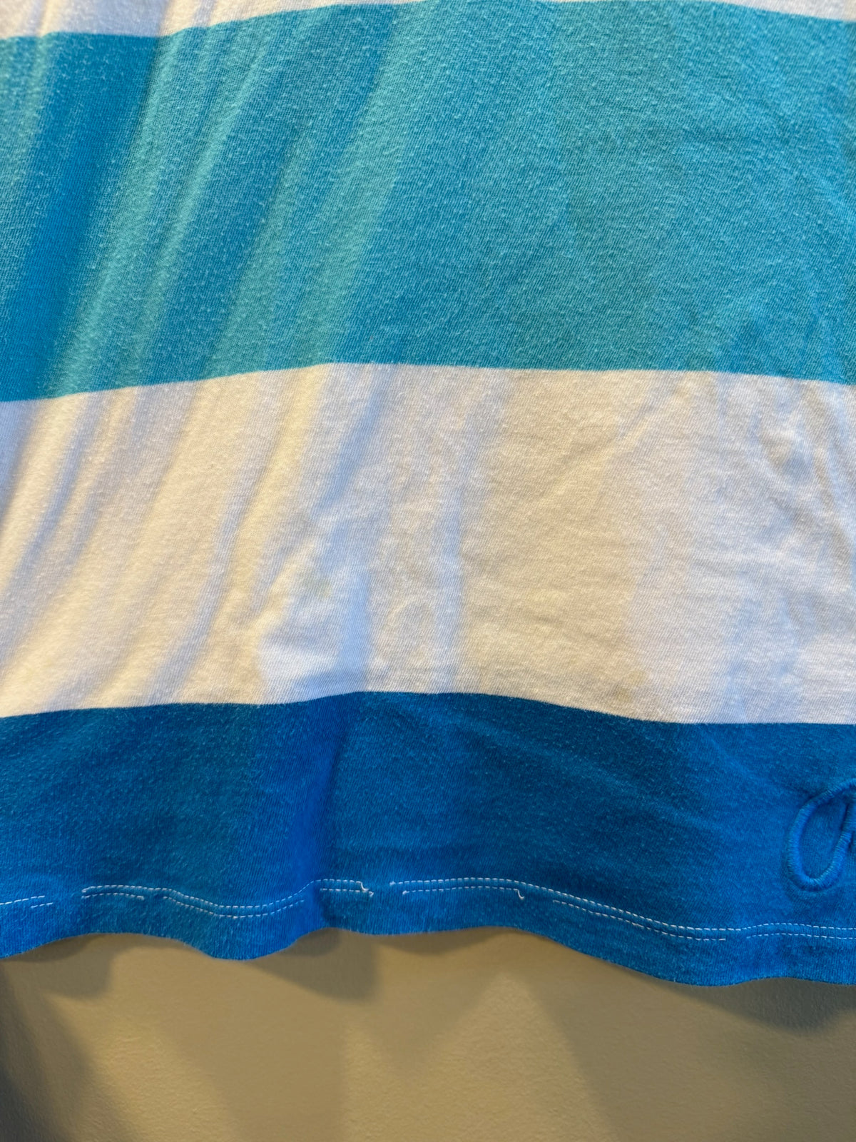 Vintage Y2K Aeropostale Blue Green White Striped Woman’s Polo T-Shirt - L