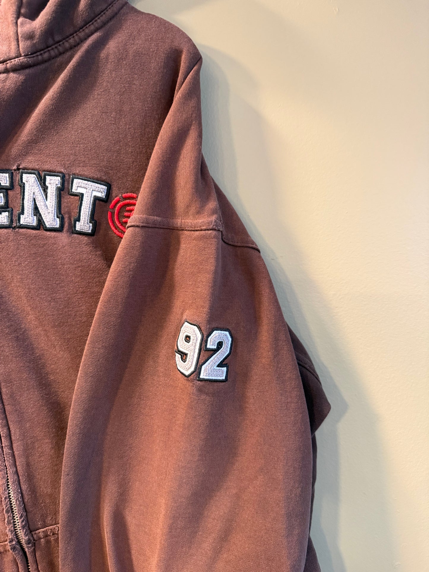 Vintage Element Skateboards Distressed Brown Zip-Up Hoodie Sweatshirt- XL