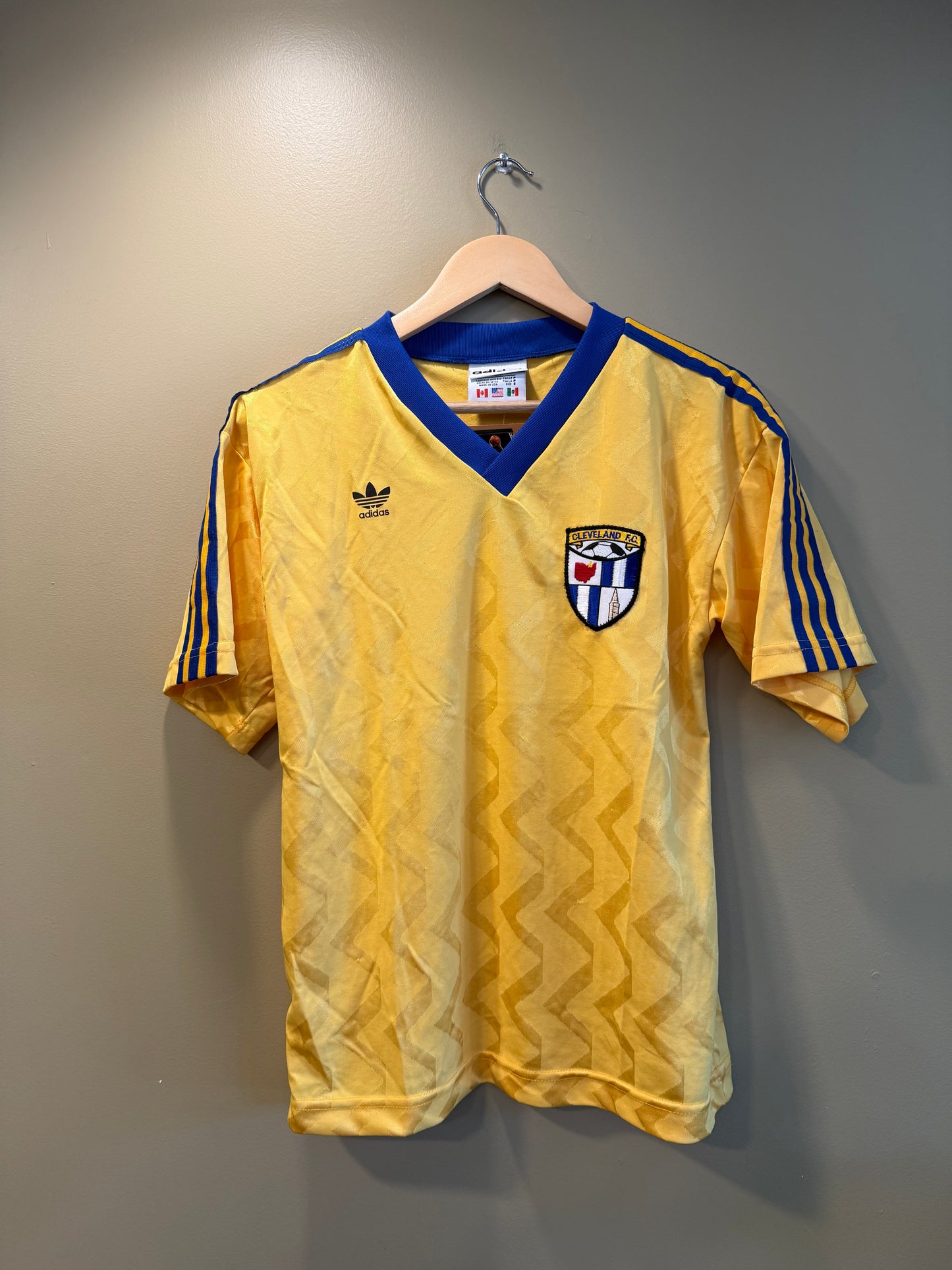 Vintage 80s Adidas Cleveland F.C. Yellow Soccer Jersey- S/M