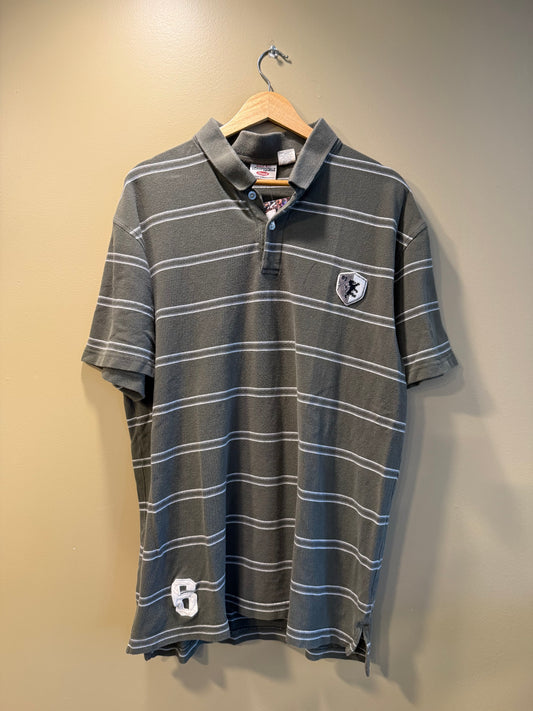 Vintage Y2K Aeropostale Green Striped Polo Shirt- XL