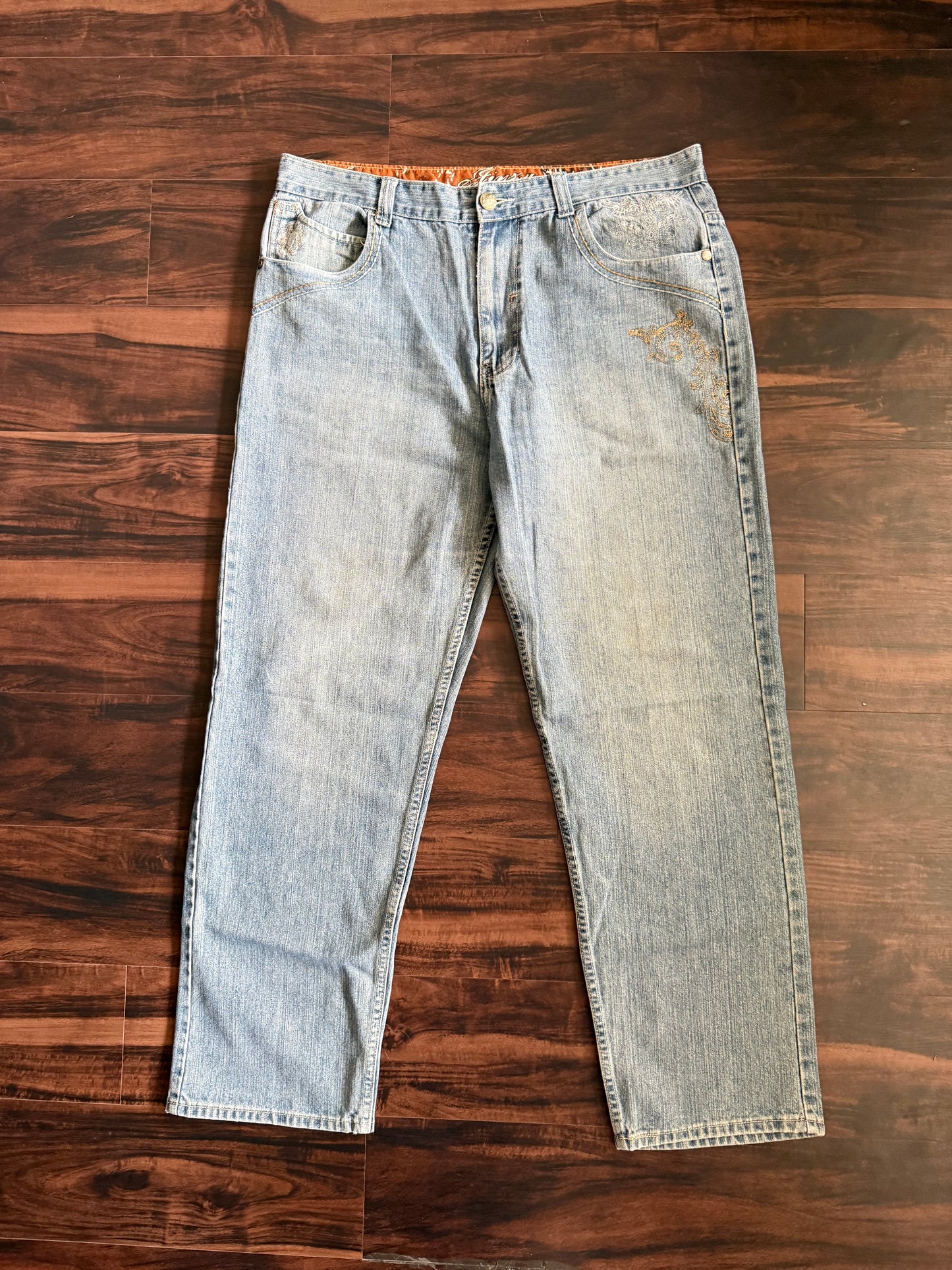 Vintage Y2K Jinzu Jeans Light Wash Embroidered Denim Jeans- 38x32