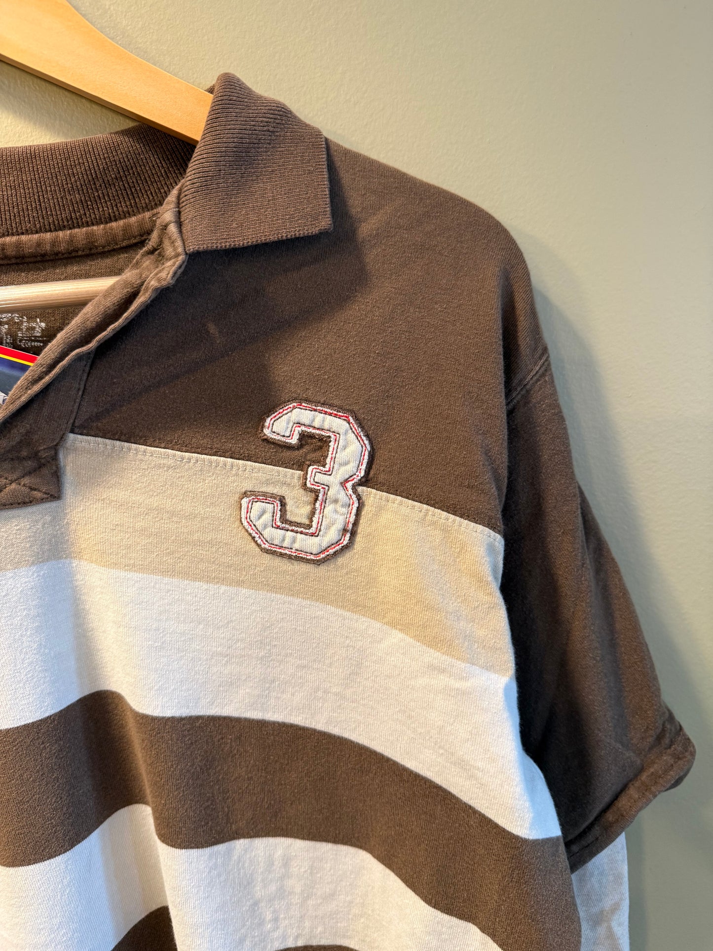 Vintage Route 66 Brown Striped Polo Shirt- M