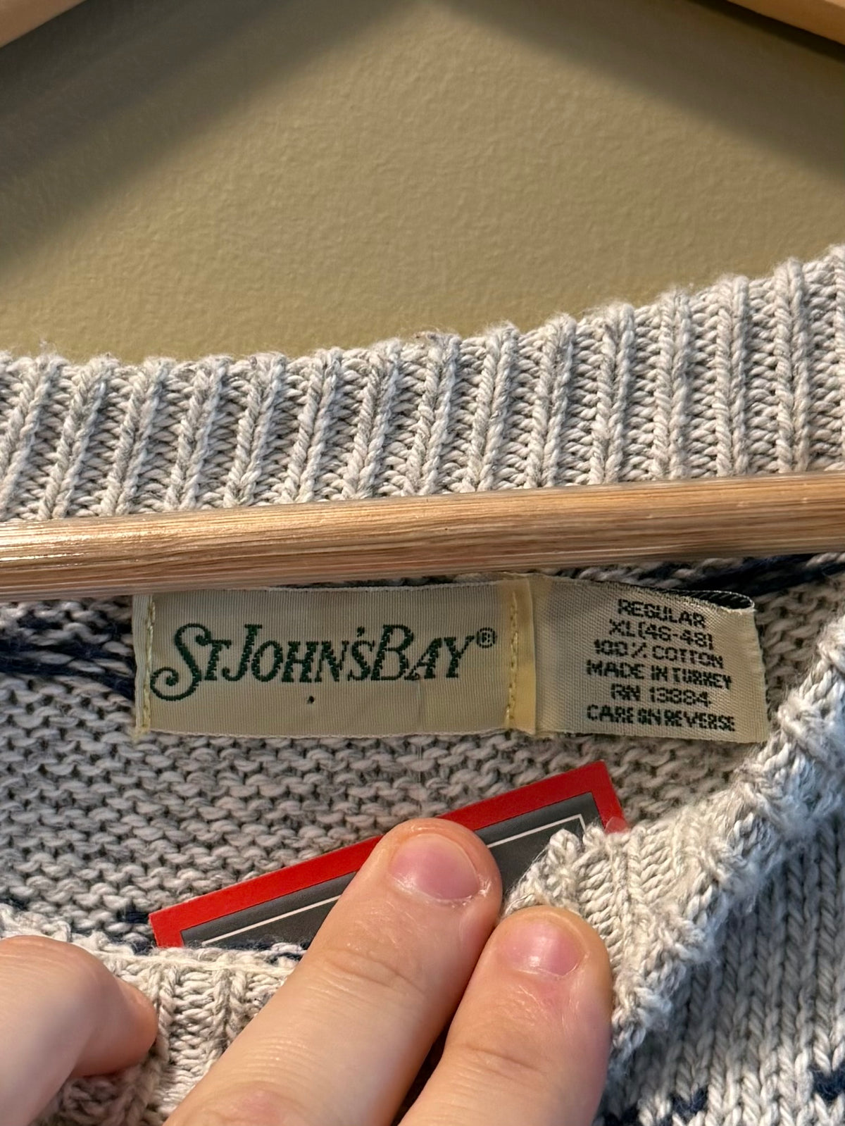 Vintage St. John’s Bay White Patterned Sweater- XL