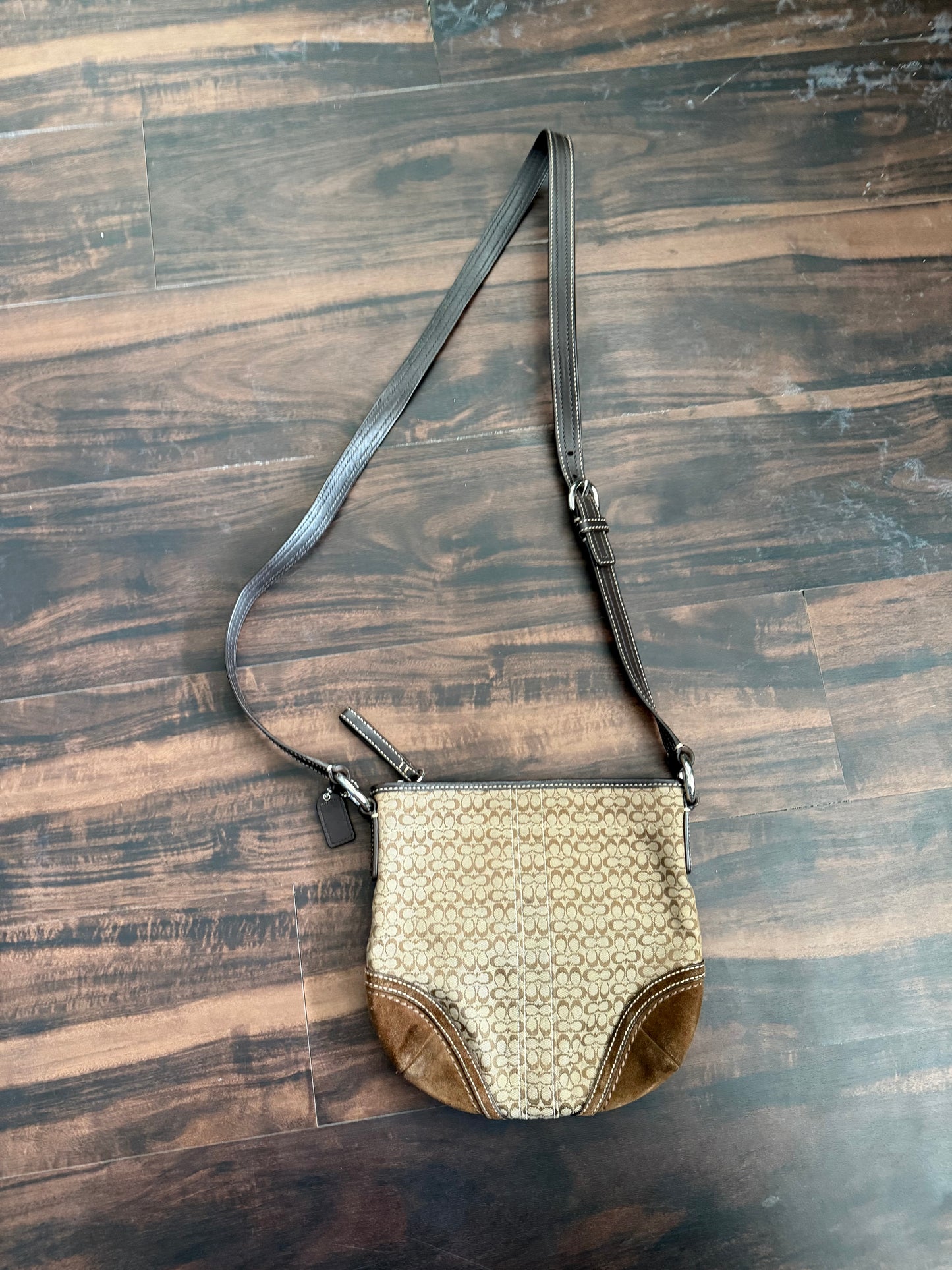 Vintage Y2K Coach Signature Brown Suede & Canvas Crossbody Bag