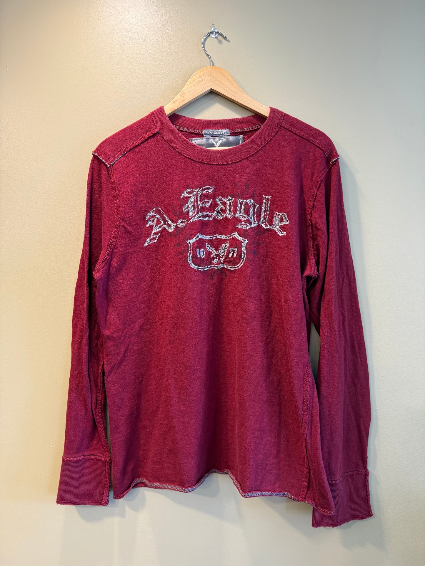 Vintage Y2K American Eagle Red Embroidered Long Sleeve T-Shirt- L