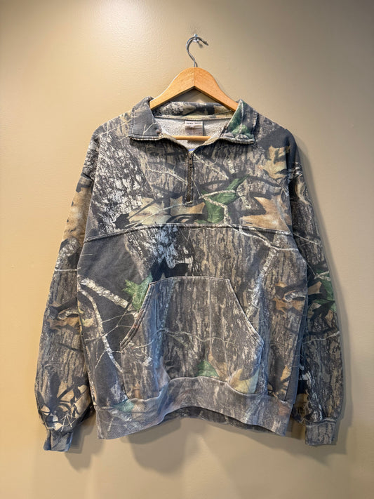 Vintage Jerzees Outdoors Mossy Oak Tree Camo Quarter-Zip Sweatshirt- L