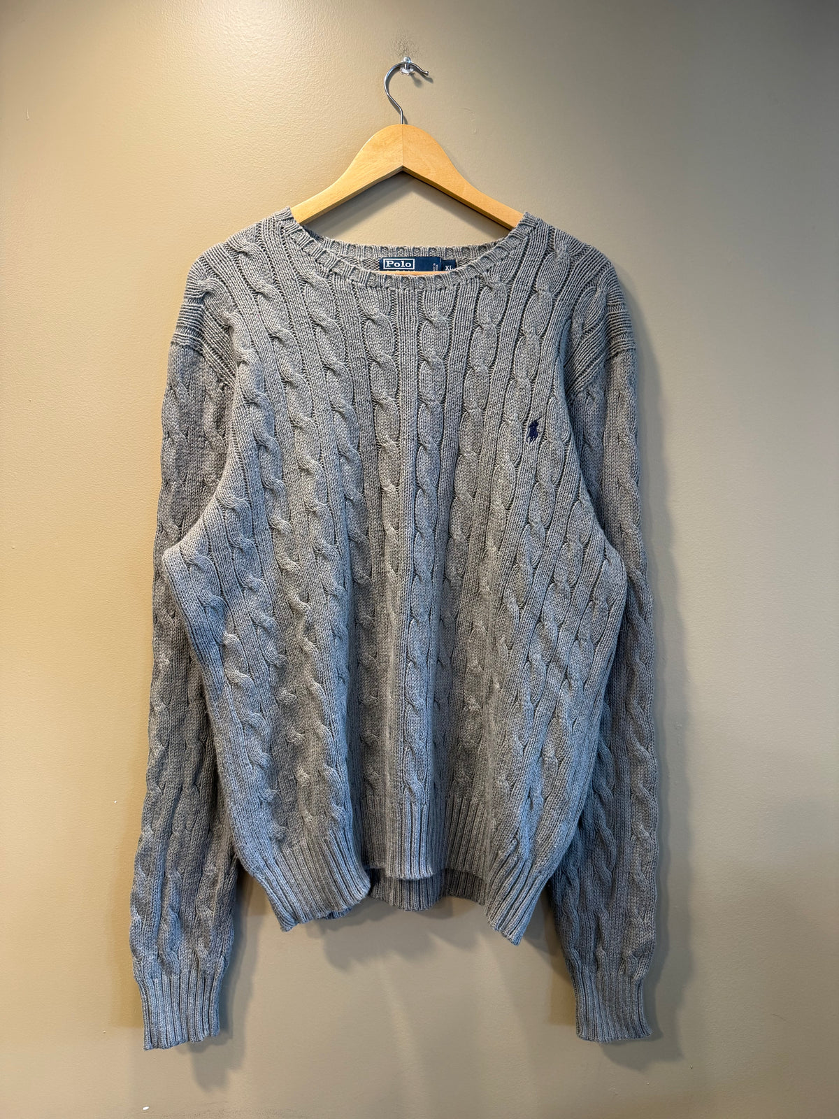 Vintage Polo Ralph Lauren Gray Cable Knit Sweater- XL