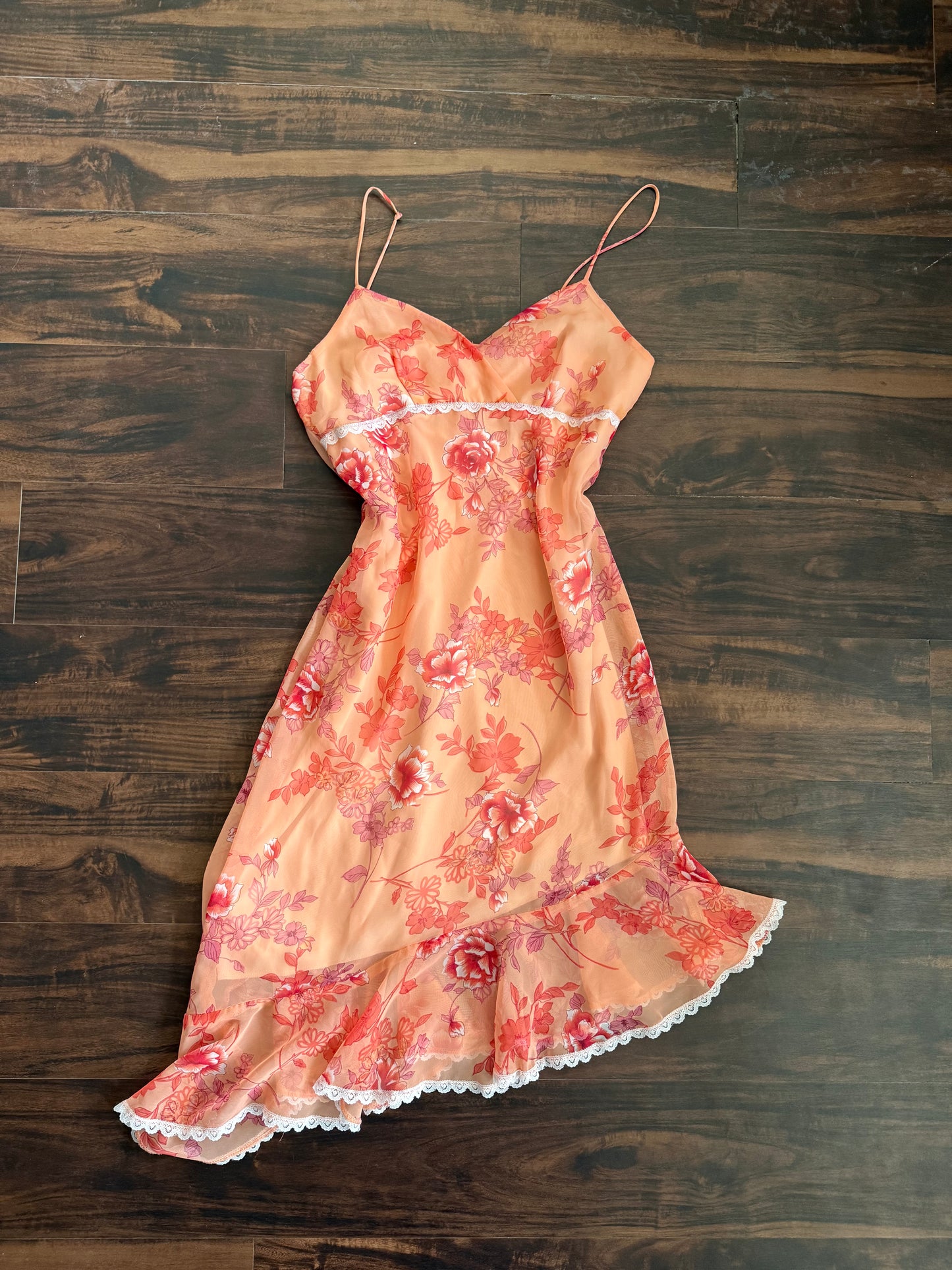 Vintage Wet Seal Peach Floral Slip Dress- M