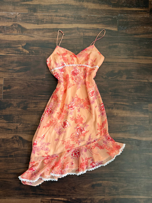 Vintage Wet Seal Peach Floral Slip Dress- M