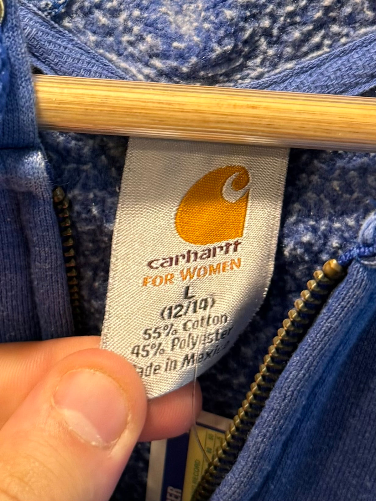 Vintage Carhartt For Women Blue Zip-Up Hoodie Sweatshirt- L