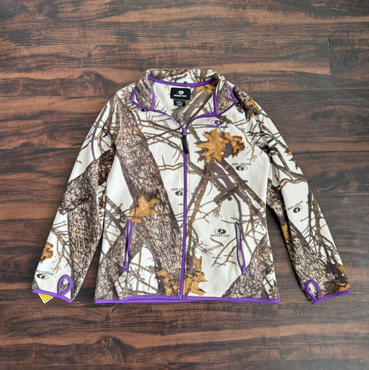 Vintage Mossy Oak Women’s Purple Snow Tree Camouflage Fleece Jacket- M