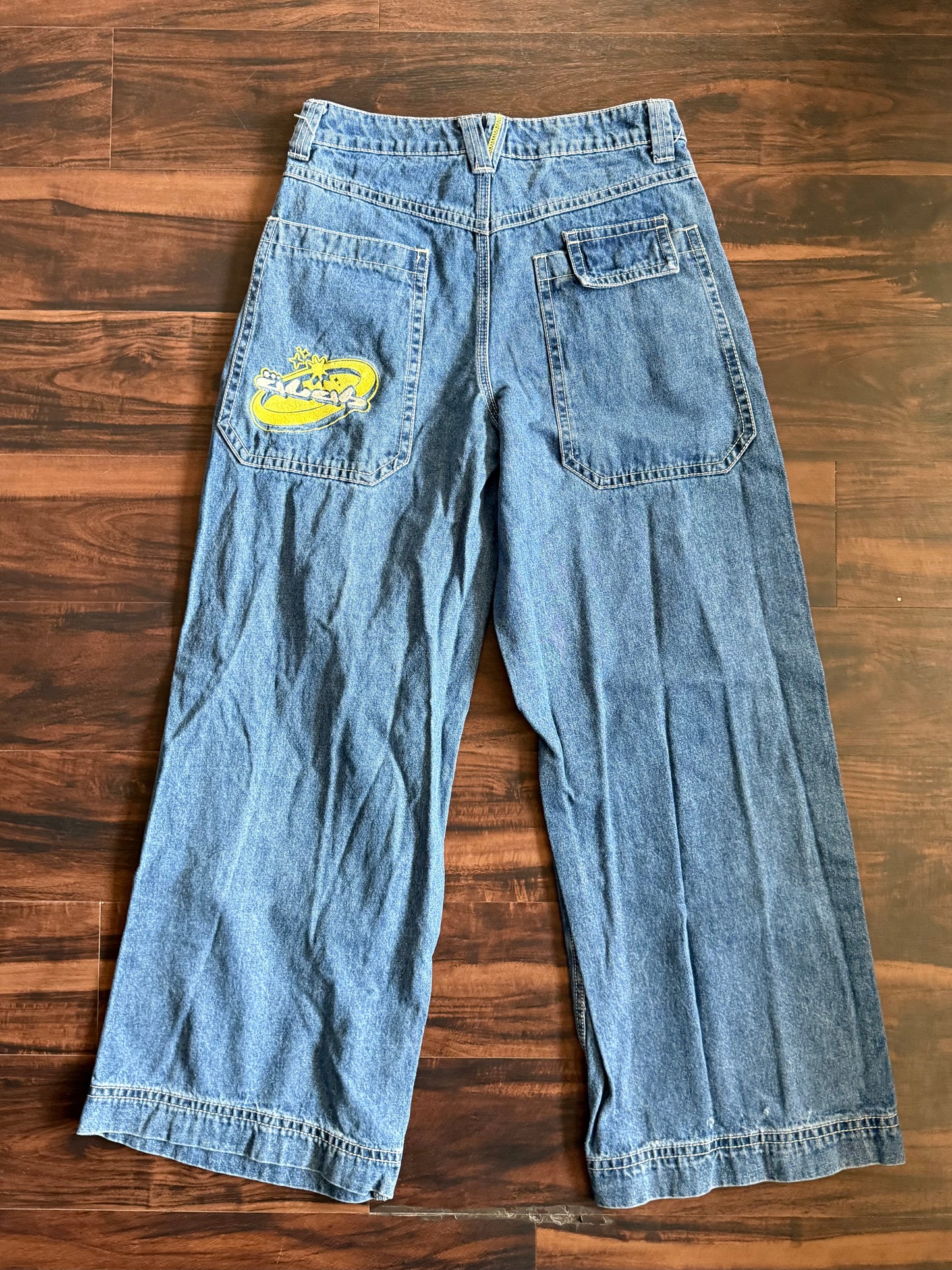 Alab Wide Leg Embroidered Baggy Denim Jeans- 32x33