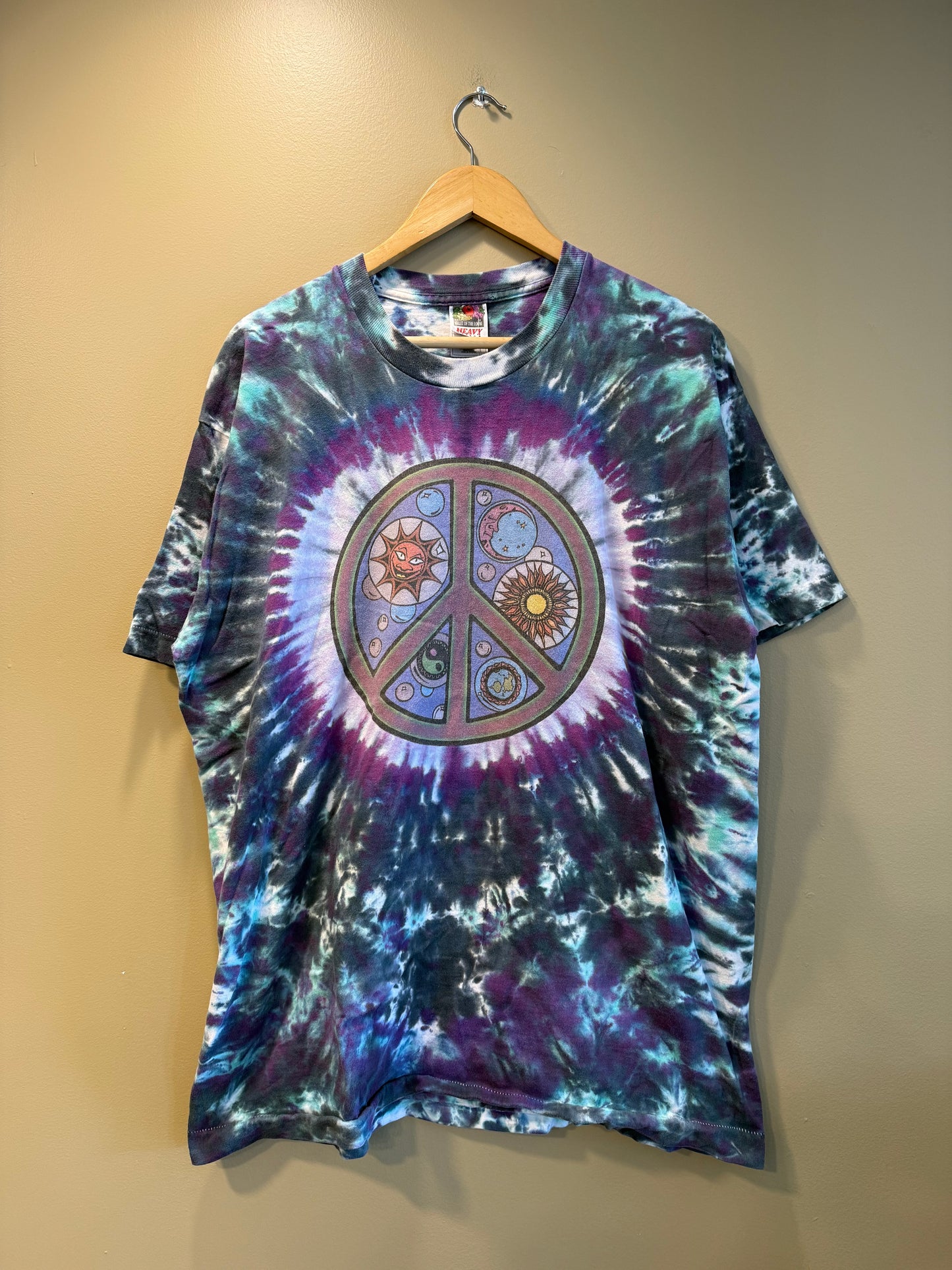 Vintage Space Peace Sign Tie Dye T-Shirt- XL