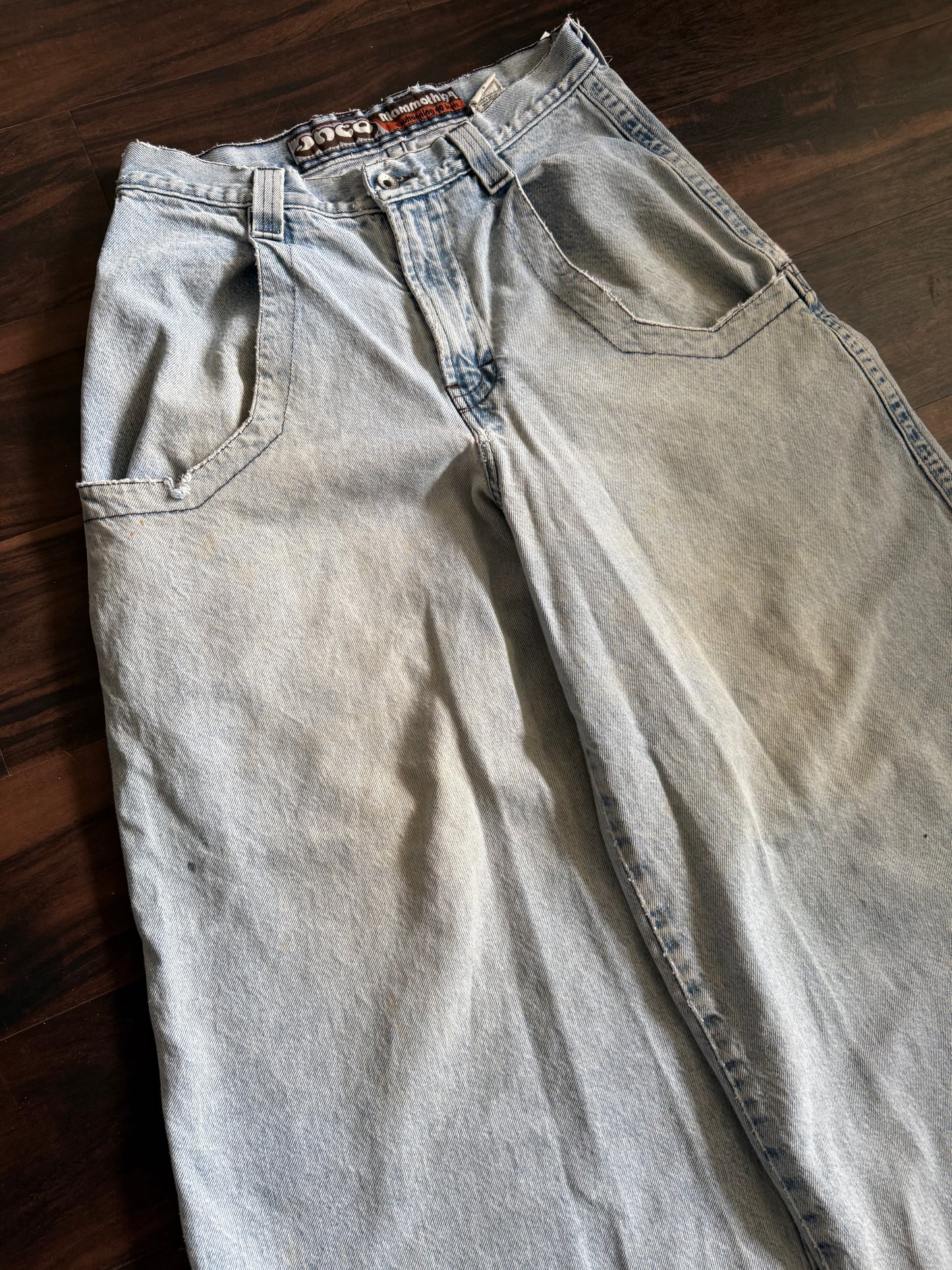 Vintage Y2K JNCO Baggy Streetwear Light Wash Mammoth Wide Leg Denim Jeans- 31x28
