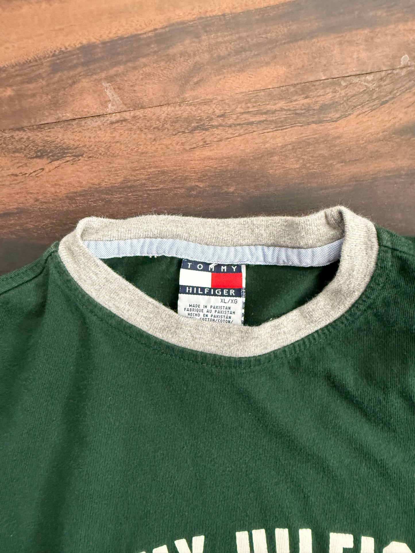 Vintage Tommy Hilfiger Collegiate Athletics Green 3/4 Sleeve T-Shirt- S