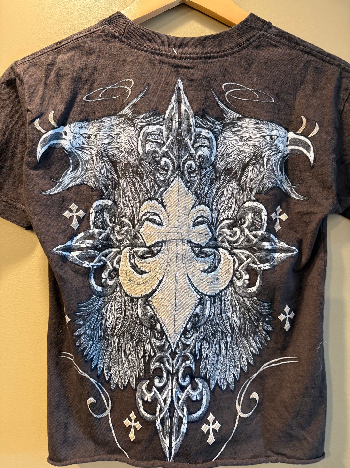 Vintage Y2K Brown Eagles & Crosses T-Shirt- S