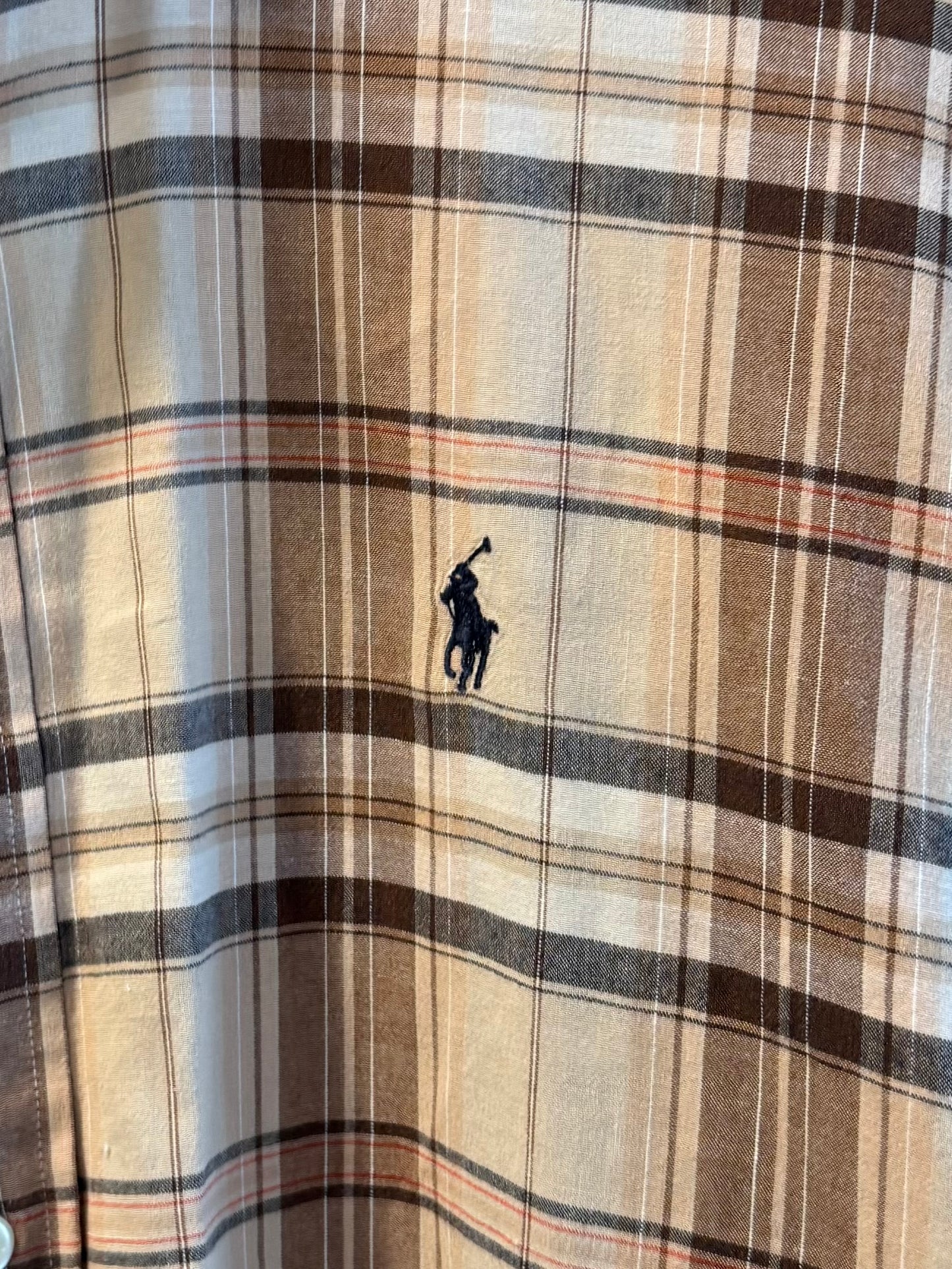 Vintage Polo Ralph Lauren Tan Checkered Button-Up Shirt- XL