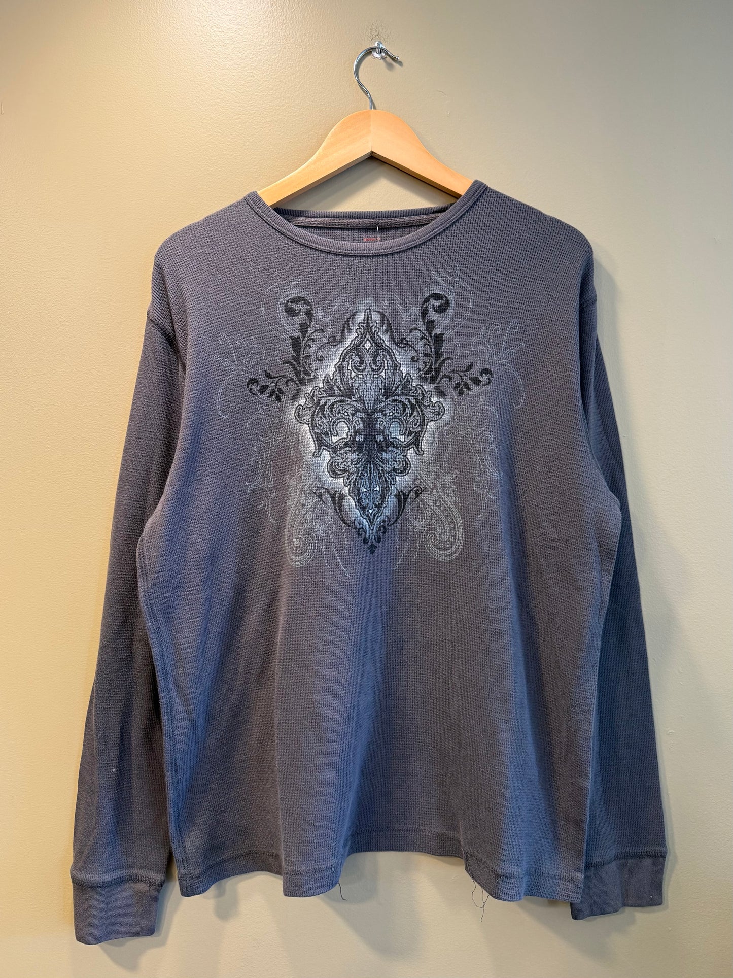 Vintage JF Gray Gothic Long Sleeve Thermal T-Shirt- XL