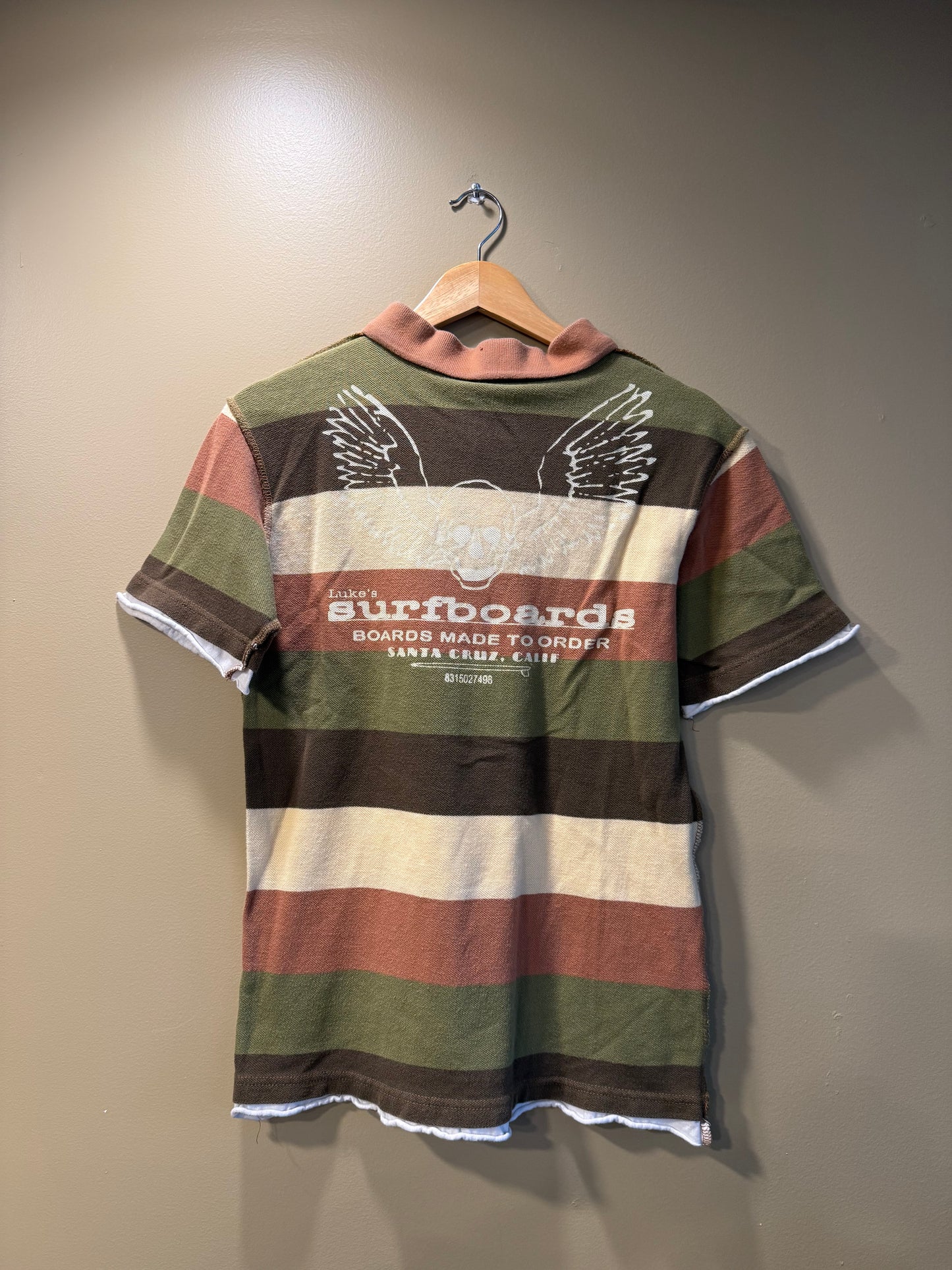 Vintage Y2K Luke’s Surfboards Striped Polo Shirt- M