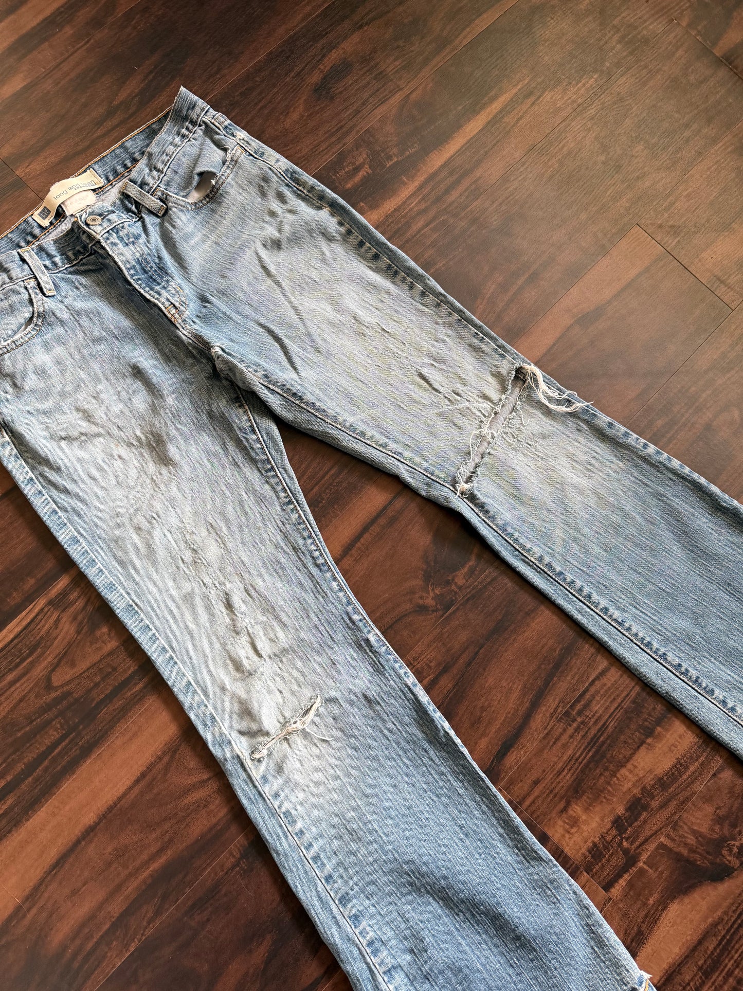 Vintage Gap Long & Lean Flared Distressed Denim Jeans- 31x32