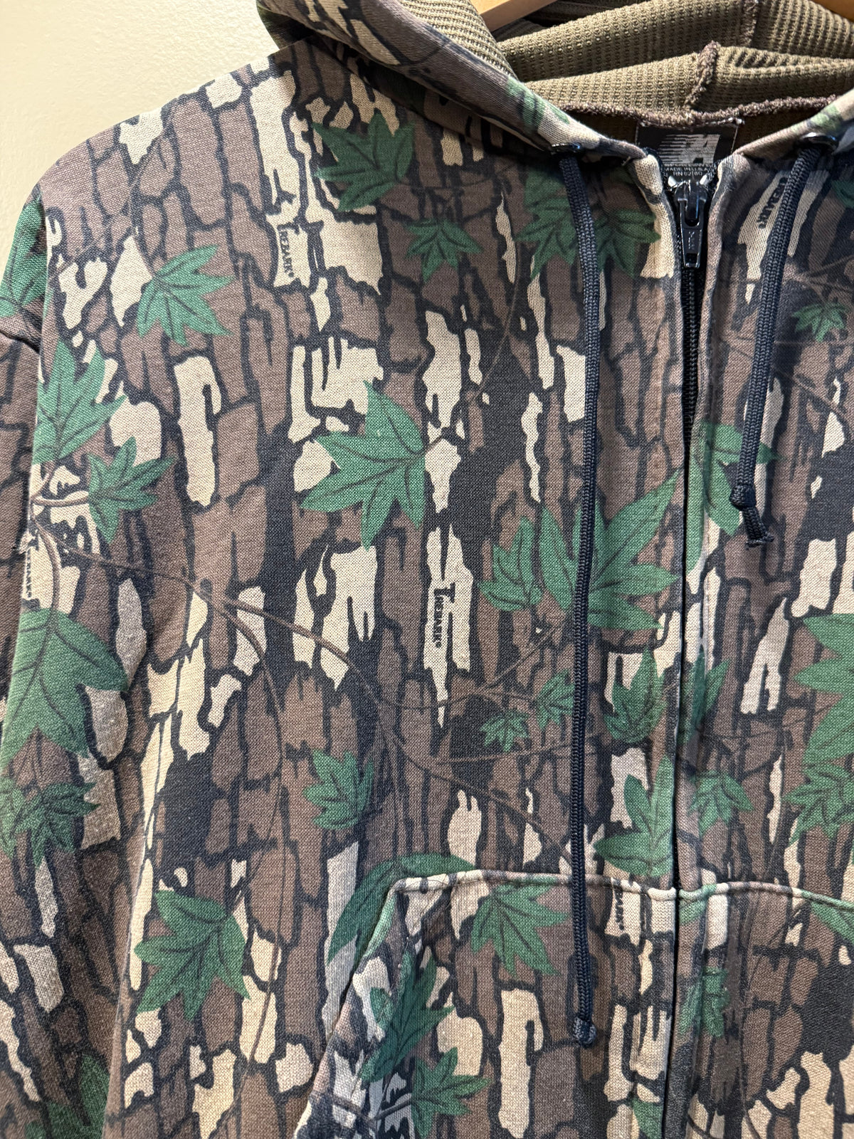 Vintage Ace Sportswear Treebark Camo Thermal Lined Zip-Up Hoodie Sweatshirt- S