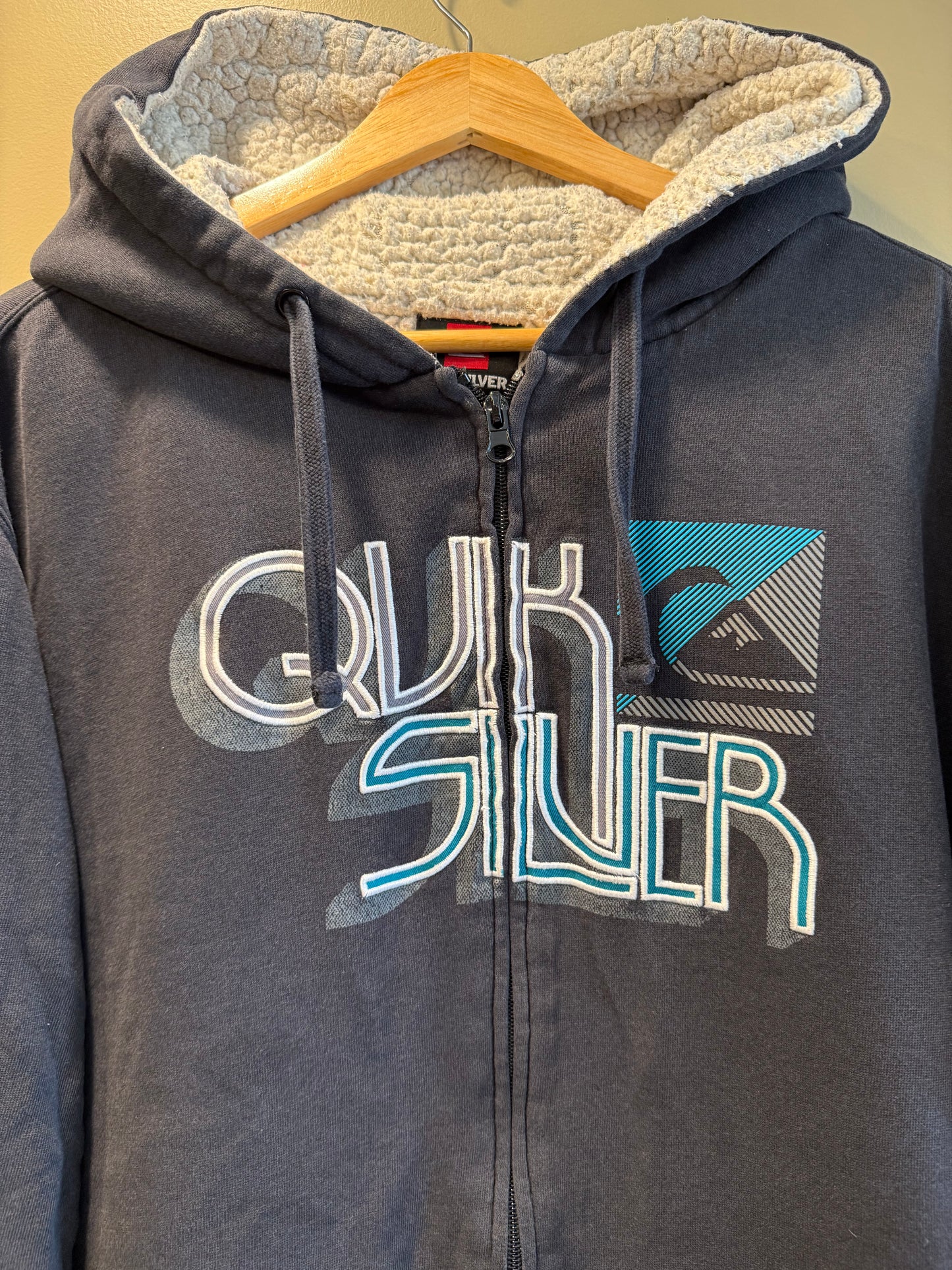 Vintage Y2K Quiksilver Surfer Sherpa Lined Hoodie Sweatshirt- L