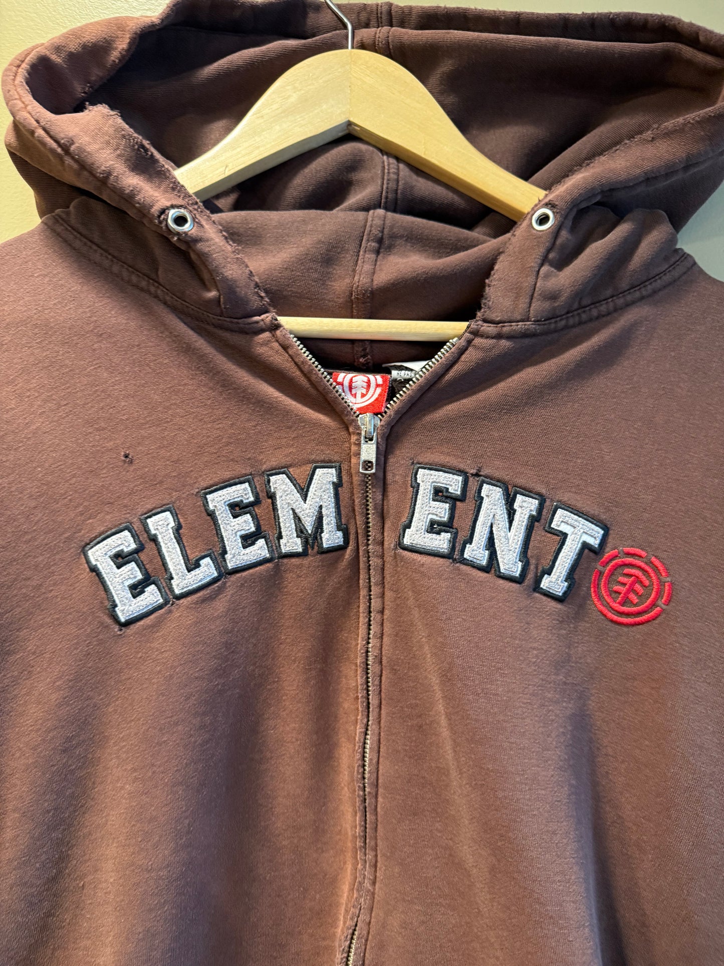 Vintage Element Skateboards Distressed Brown Zip-Up Hoodie Sweatshirt- XL