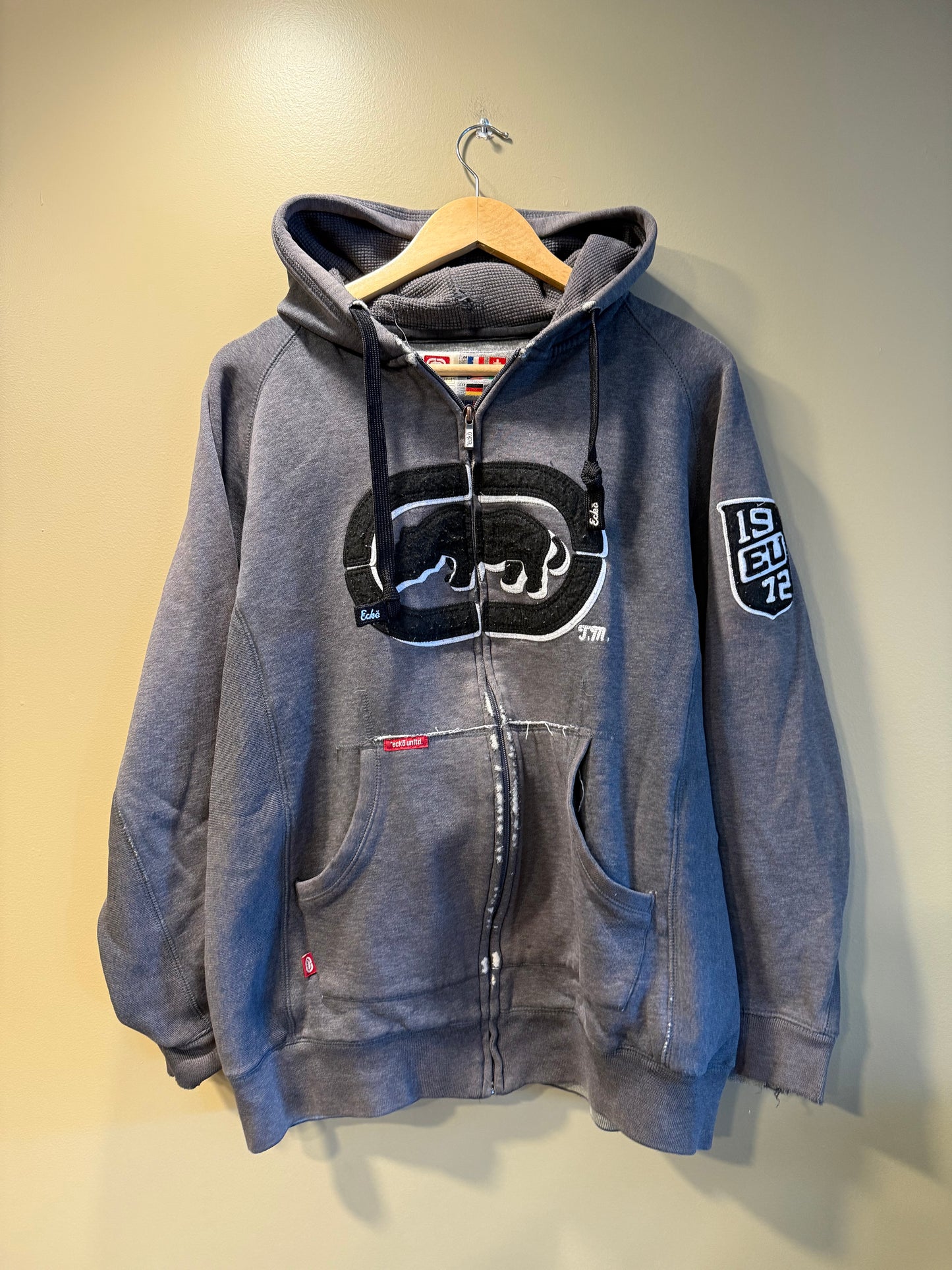 Vintage Ecko Unlimited Gray Zip-Up Hoodie Sweatshirt- M
