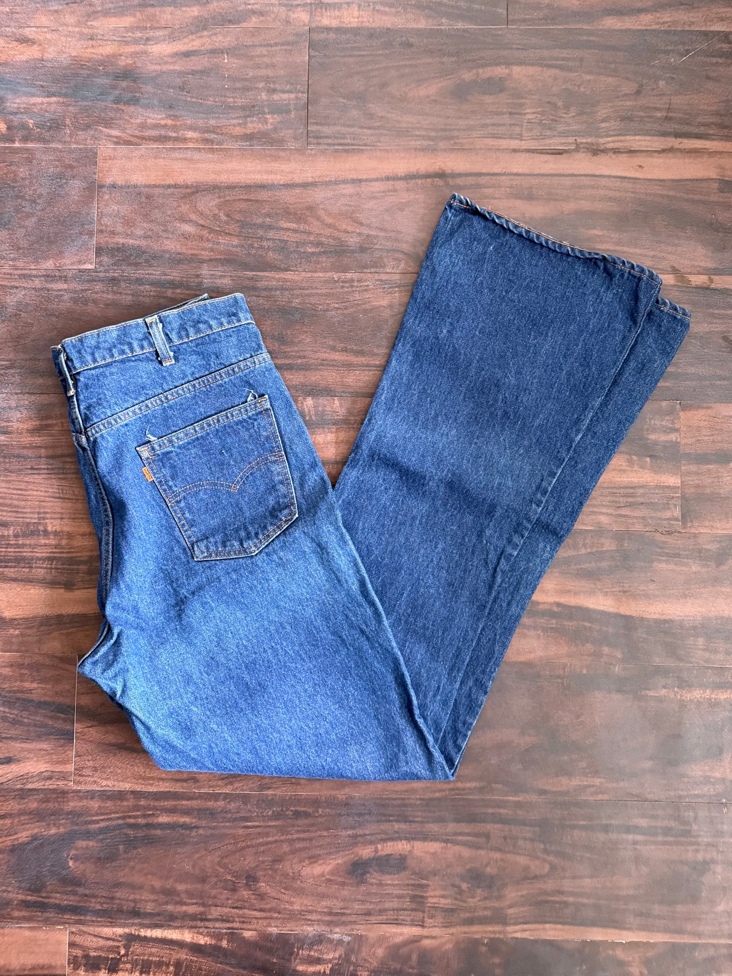 Vintage Levi’s 517 Orange Tab Bell Bottom Dark Wash Boot Cut Denim Jeans- 36x37