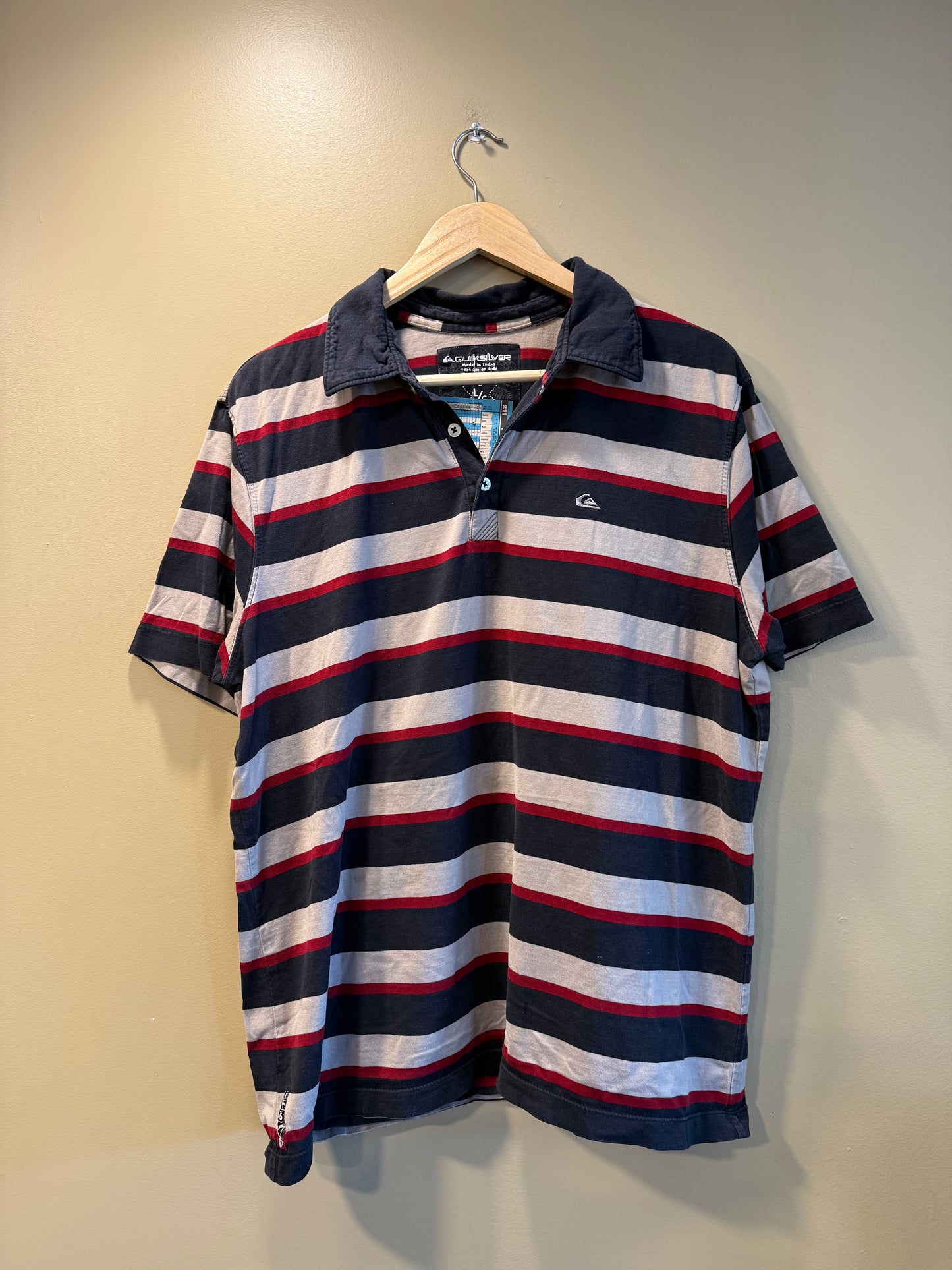 Vintage Quiksilver Striped Polo Shirt- L