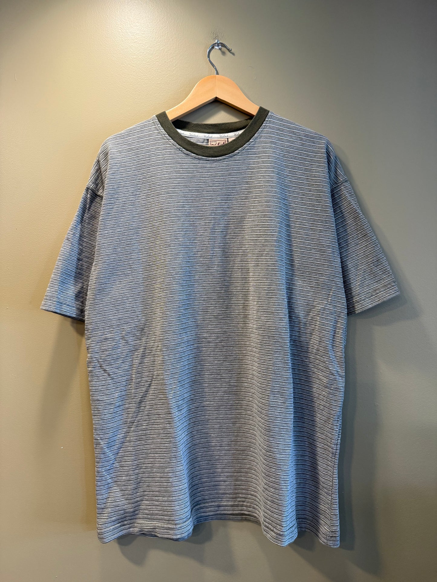 Vintage Woolrich Green & White Striped T-Shirt- L/XL
