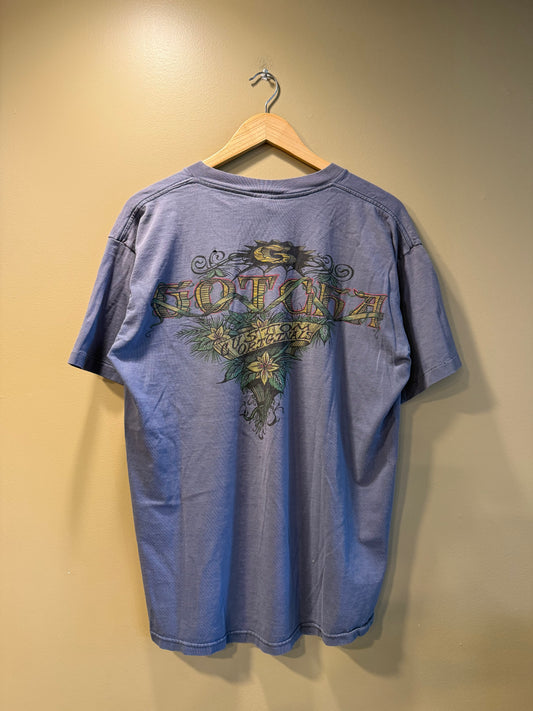 Vintage Gotcha Surfwear Blue Floral Print T-Shirt- L
