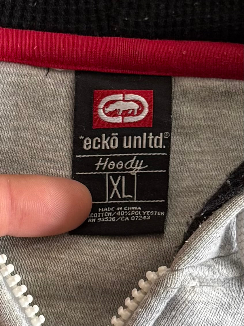 Vintage Ecko Unlimited Gray Zip-Up Heavyweight Hoodie Sweatshirt- XL