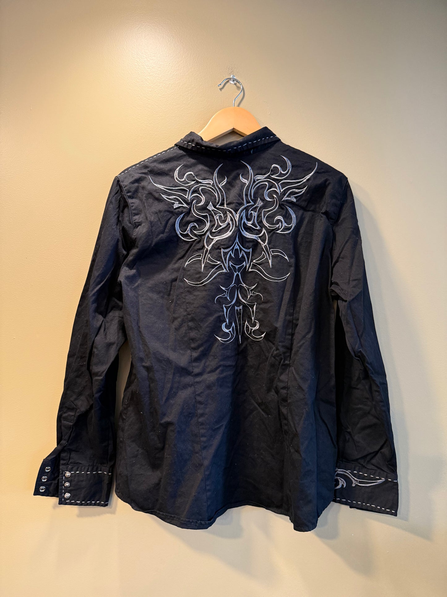Vintage Roper Black Embroidered Western Button-Up Shirt- L