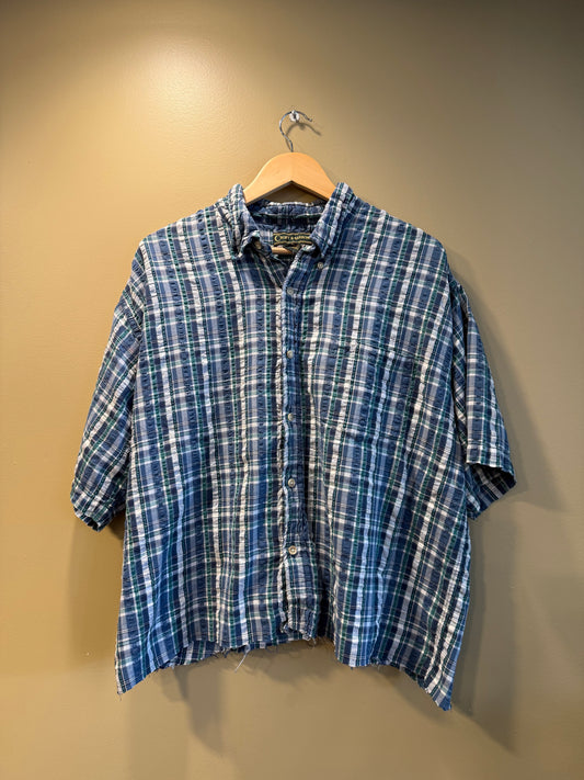 Vintage Croft & Barrow Cropped Cotton Linnen Checkered Button-Up Shirt- XL