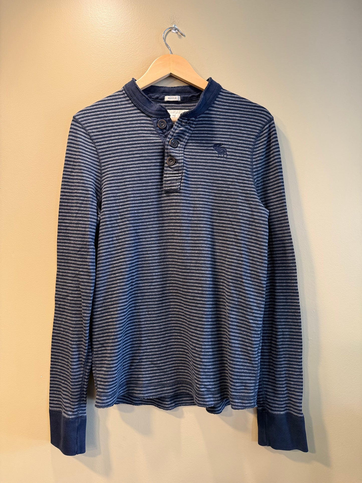 Vintage Abercrombie & Fitch Moose Blue Striped Long Sleeve T-Shirt- L