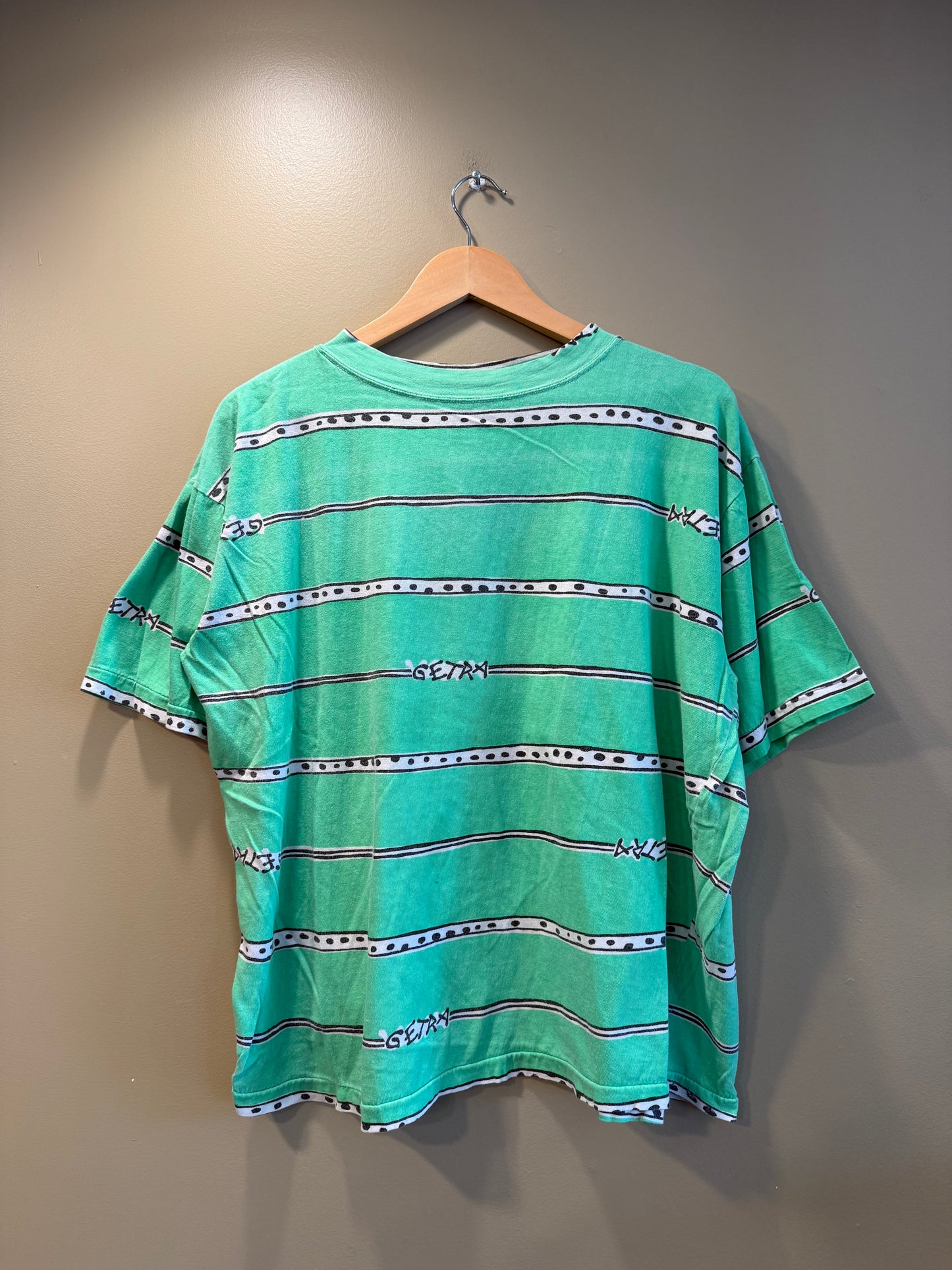 Vintage Getra Green Striped Surfwear Style Boxy T-Shirt- XL