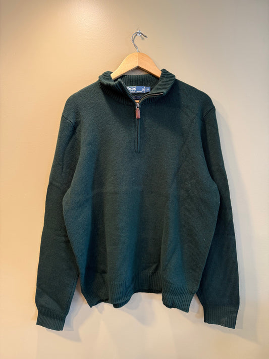 Vintage Polo Ralph Lauren Lambswool Green Quarter-Zip Sweater- XL