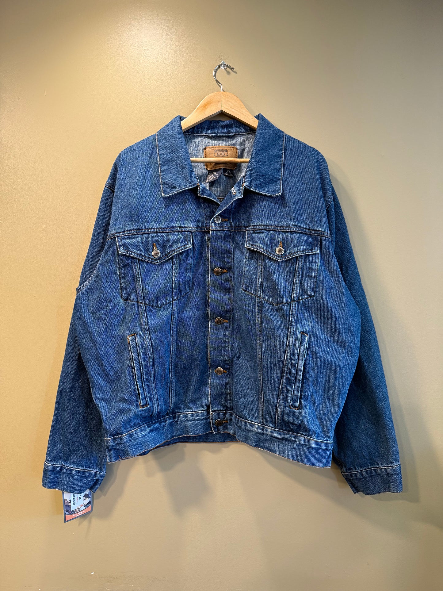 Vintage Route 66 Dark Wash Denim Jacket- L