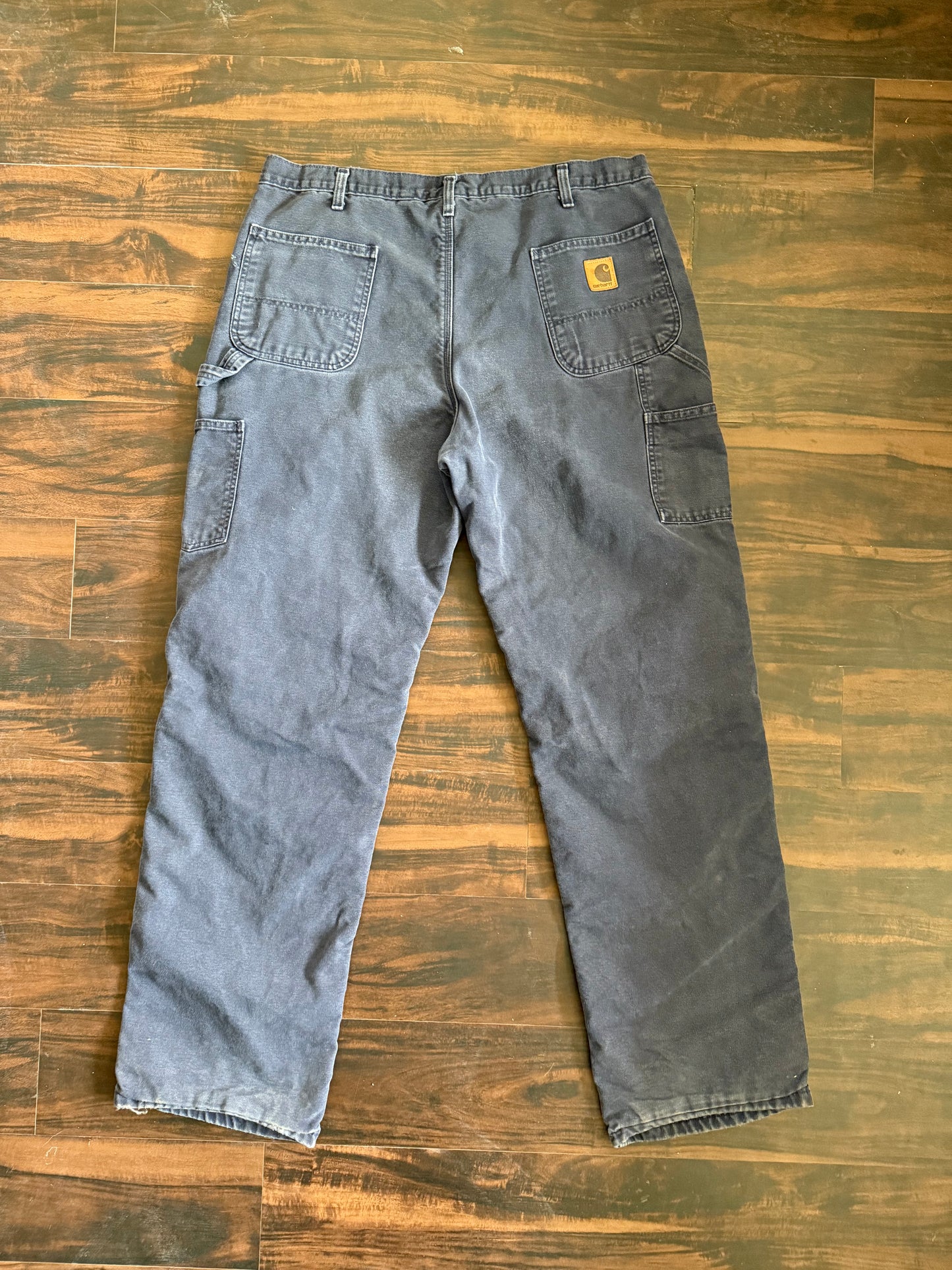 Vintage Carhartt Flannel Lined Navy Blue Cotton Canvas Work Pants- 39x35