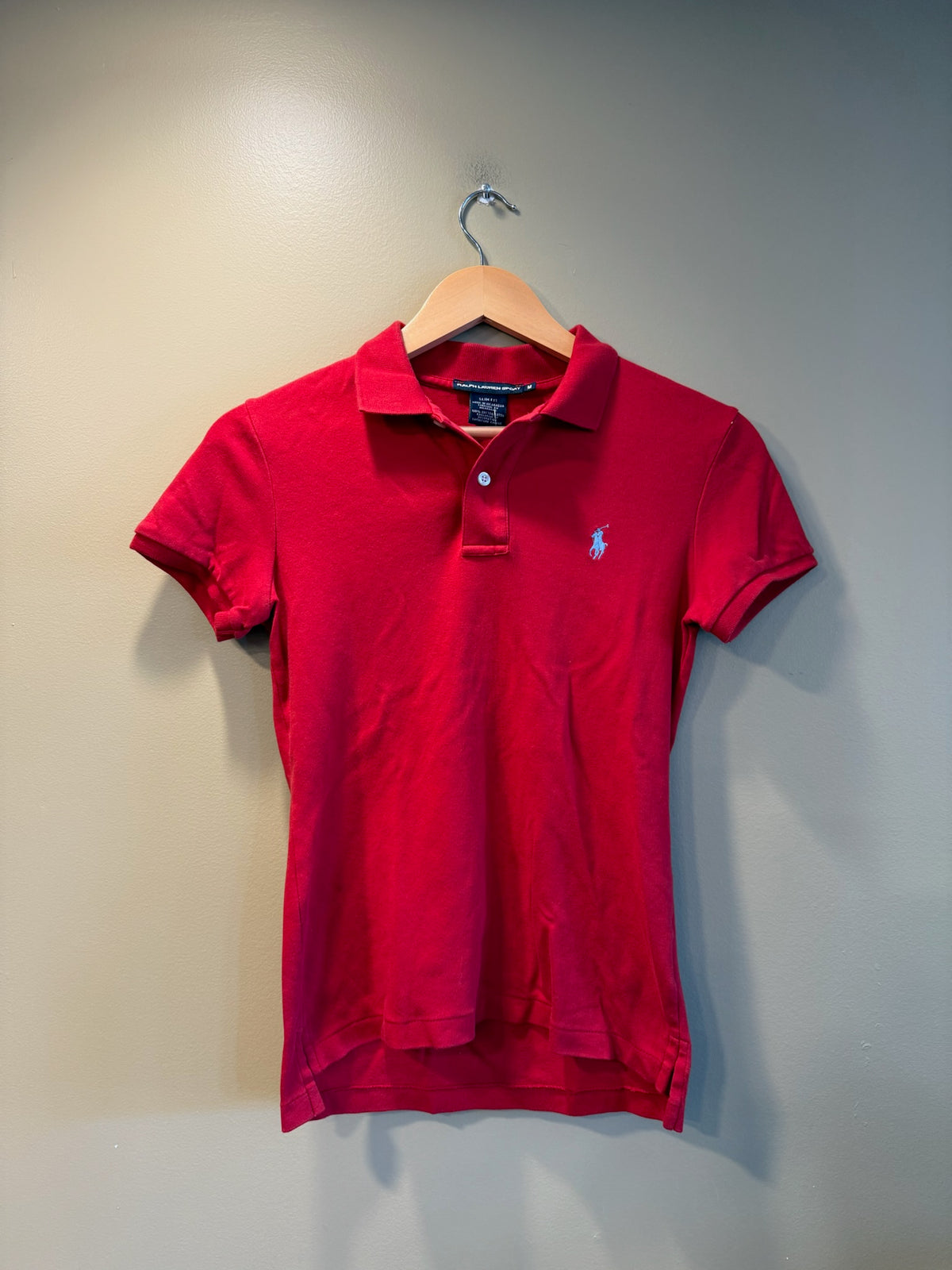 Vintage Y2K Ralph Lauren Sport Red Woman’s Fitted Polo T-Shirt - M