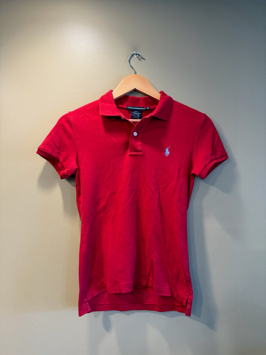 Vintage Y2K Ralph Lauren Sport Red Woman’s Fitted Polo T-Shirt - M