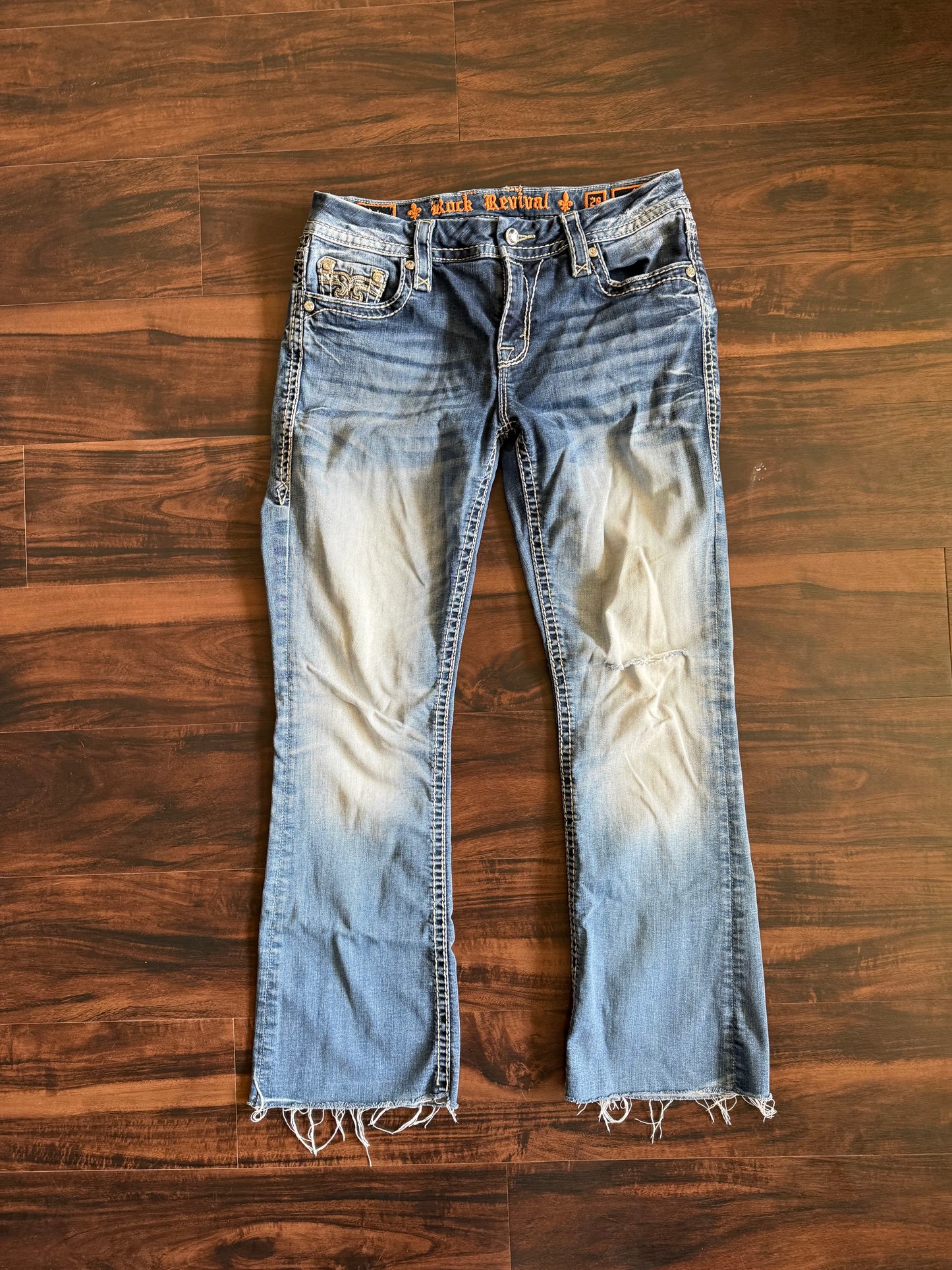 Vintage Y2K Rock Revival Embellished Low Rise Flare Denim Jeans- 32x29