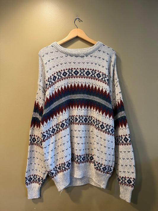Vintage St. John’s Bay White Patterned Sweater- XL