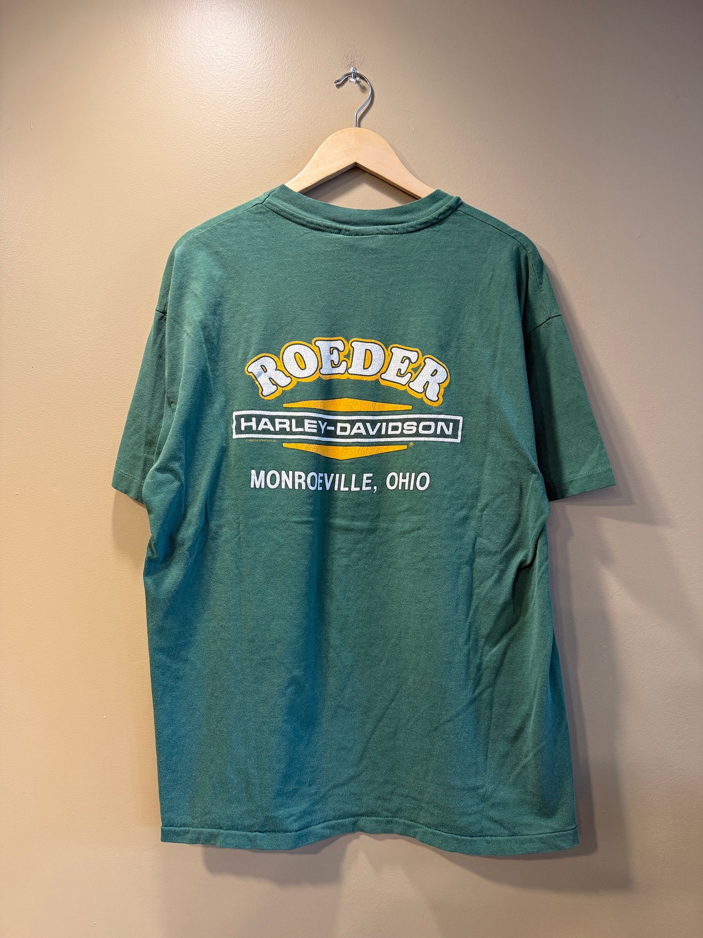 Vintage Harley Davidson Bald Eagle Green T-Shirt- XL