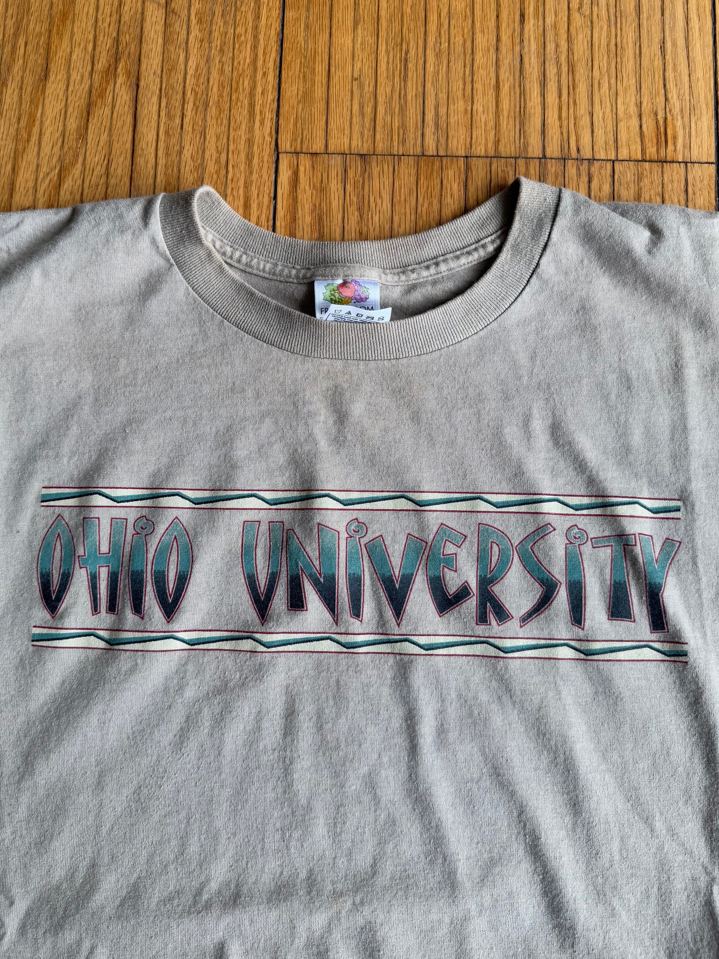 Vintage Ohio University Funky Spell Out Tan T-Shirt- L