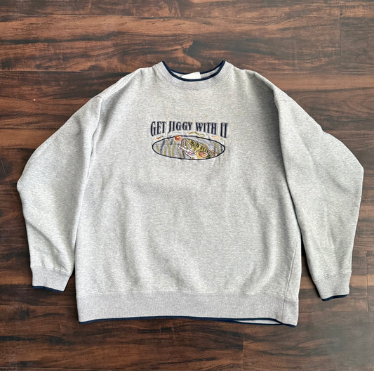 Vintage Fishing Get Jiggy With It Crewneck Sweatshirt- XL
